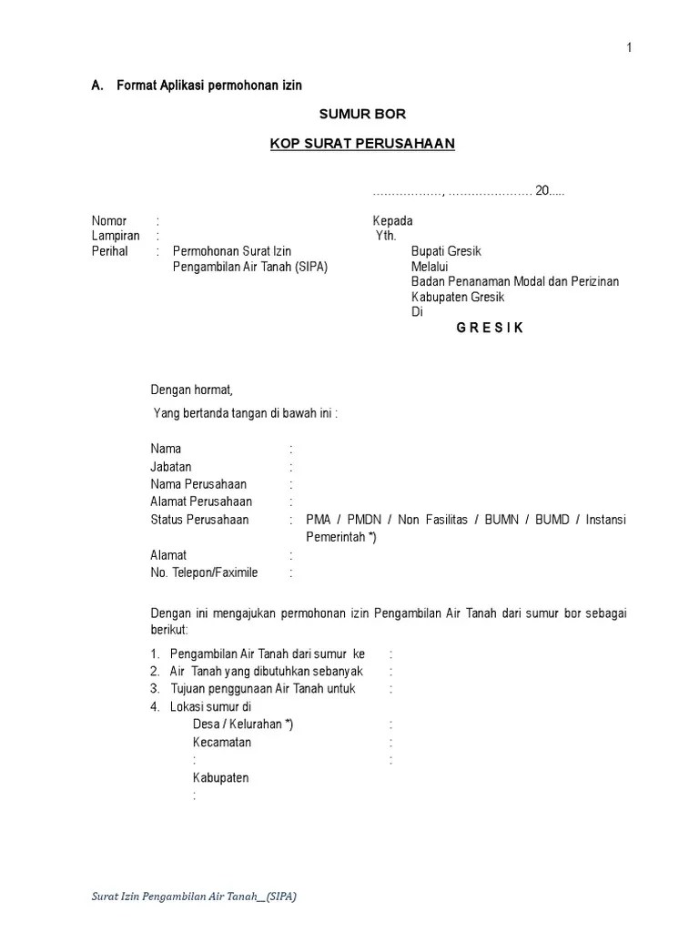 Bagi permohonan sumur bor ke 5 atau jumlah pengambilan air tanah lebih besar atau sama . Permohonan Surat Izin Pengambilan Air Tanah Sipa Pdf