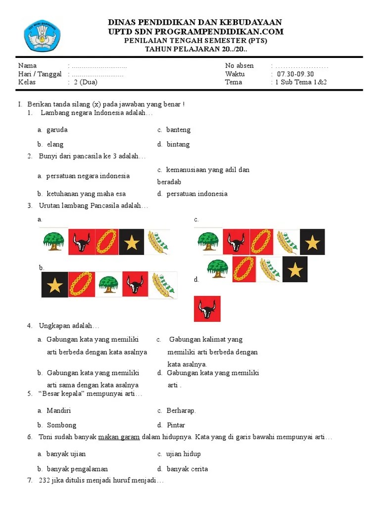 Soal PTS KLS 2 Tema 1 Bagian 1 | PDF