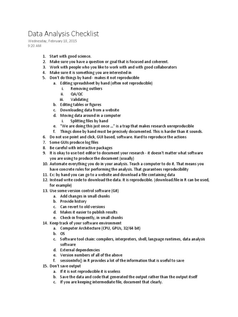 Data Analysis Checklist | PDF | Data Analysis | Source Code