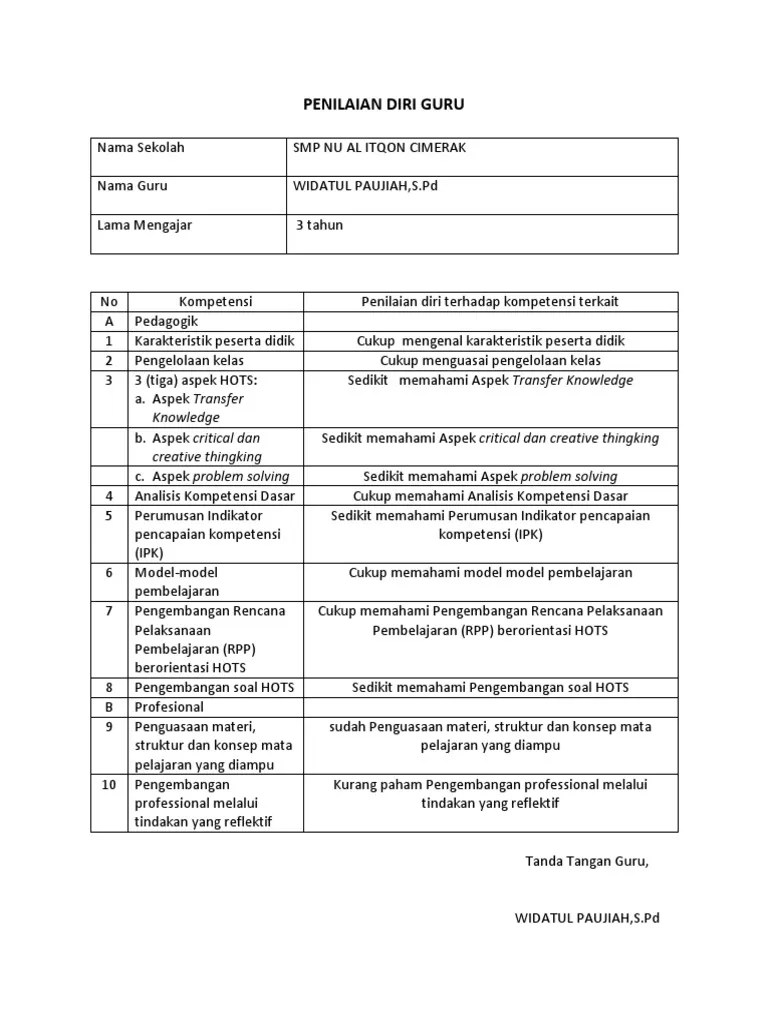 Sesuai dengan indikator yang akan diukur. Instrumen Penilaian Diri Pdf