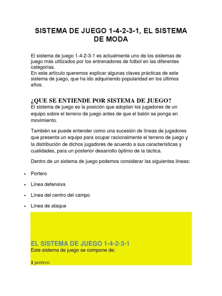 Sistema De Juego 1 4 2 3 1 | PDF | Defensor (Asociación De Fútbol) | Delantero (Asociación De ...