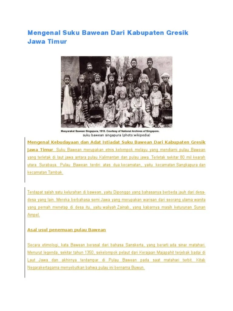 Mengenal Suku Bawean Dari Kabupaten Gresik Jawa Timur | PDF
