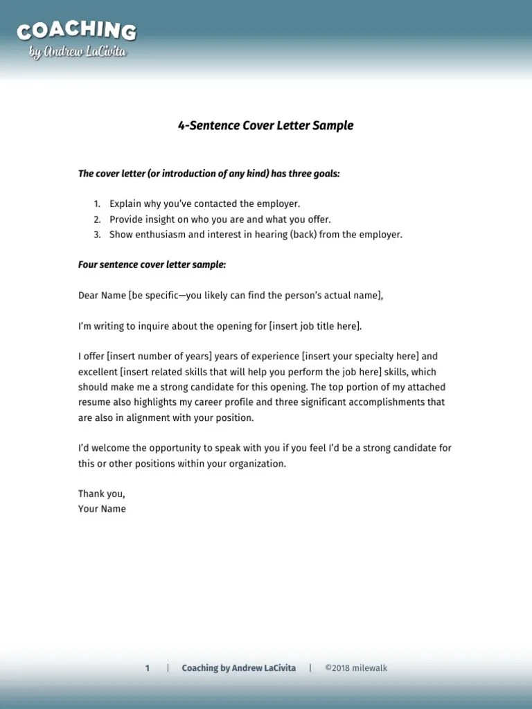 Stevens & associates, a national career management and outp. 4 Sentence Cover Letter V3 Andrew Lacivita Pdf Job Interview Employment