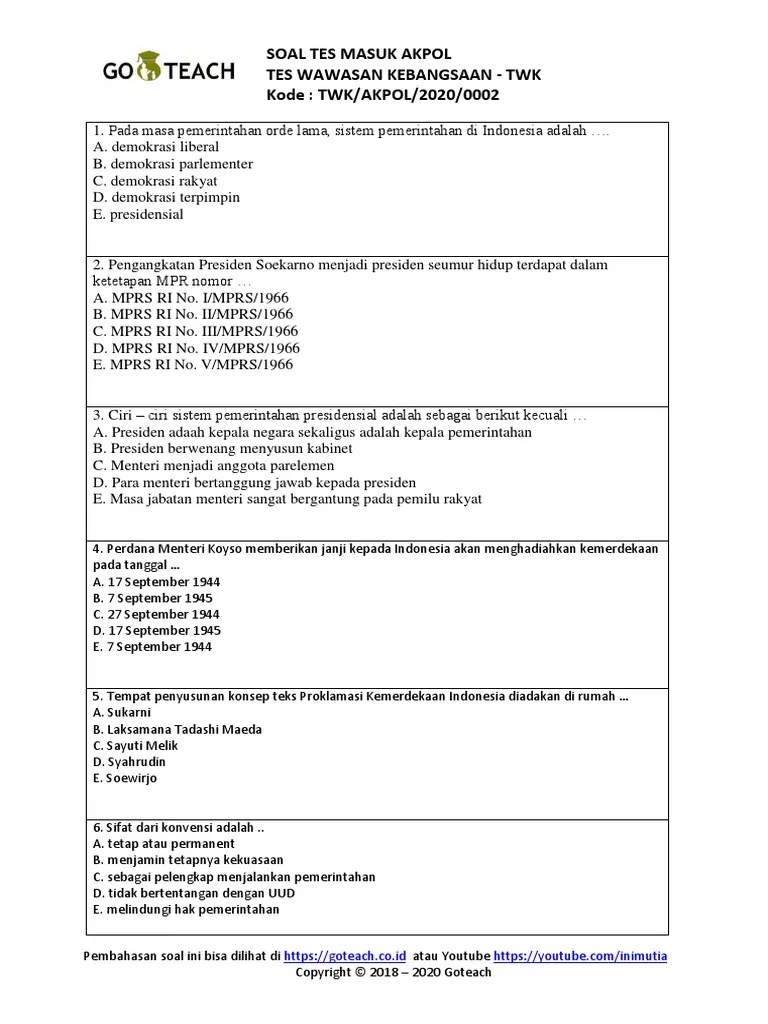 Setelah kita membahas 60 contoh soal cpns 2018 tes deret hitung (tiu) beserta kunci jawaban. Akpol Twk Soal 2 Pdf