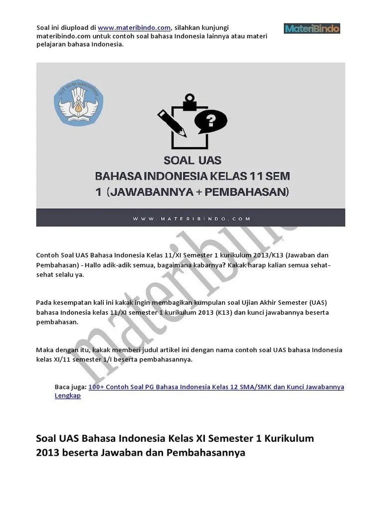 By umar danny post a comment. Soal Uas Bahasa Indonesia Kelas 11 Semes Pdf