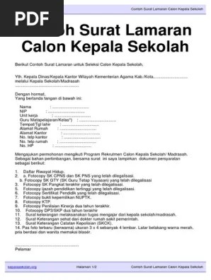 ⭐ dapatkan contoh surat lamaran kerja berbagai profesi paling lengkap !! Contoh Surat Lamaran Calon Kepala Sekolah Pdf