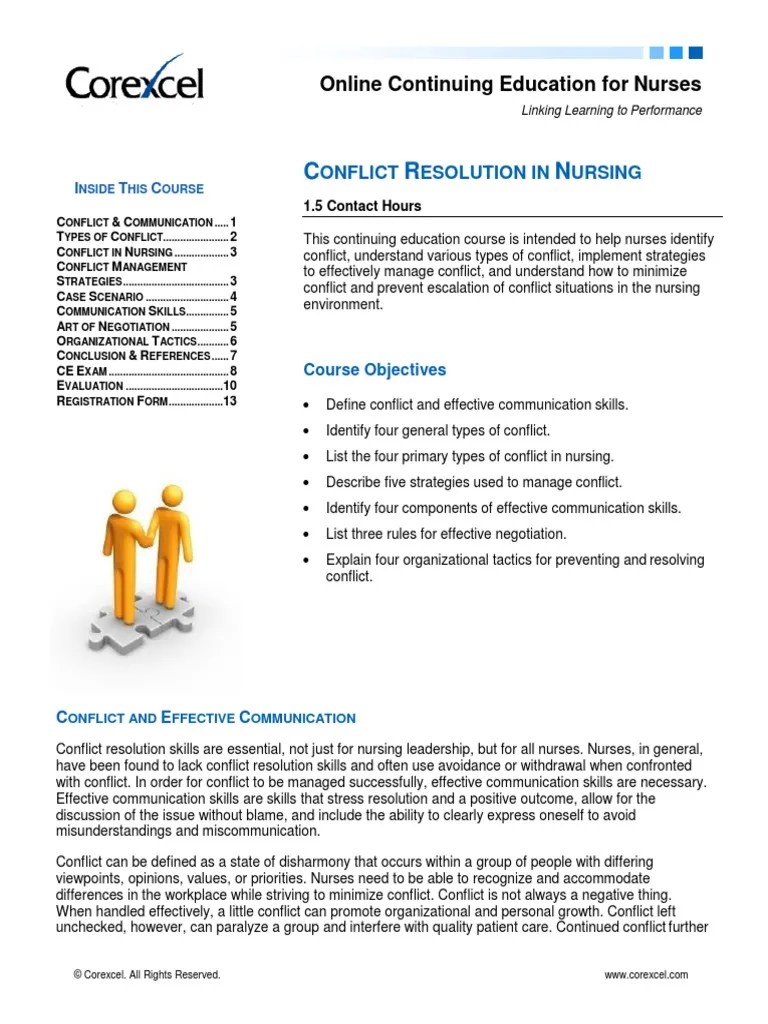 Conflict Resolution Nursing Handout | Download Free PDF | Negotiation | Leadership