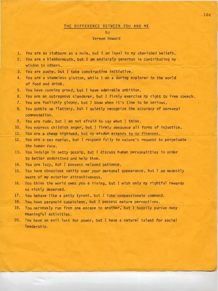 The Difference Between You And Me Vernon Howard | PDF