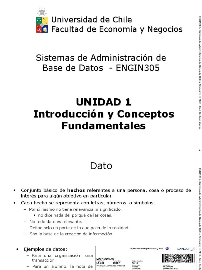 Unidad 1 - Introduccion Y Conceptos Fundamentales De Las Bases De Datos | PDF | Bases De Datos ...