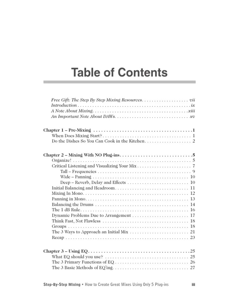 Step By Step Mixing 2nd Edition Table Of Contents | Download Free PDF | Sound Production ...