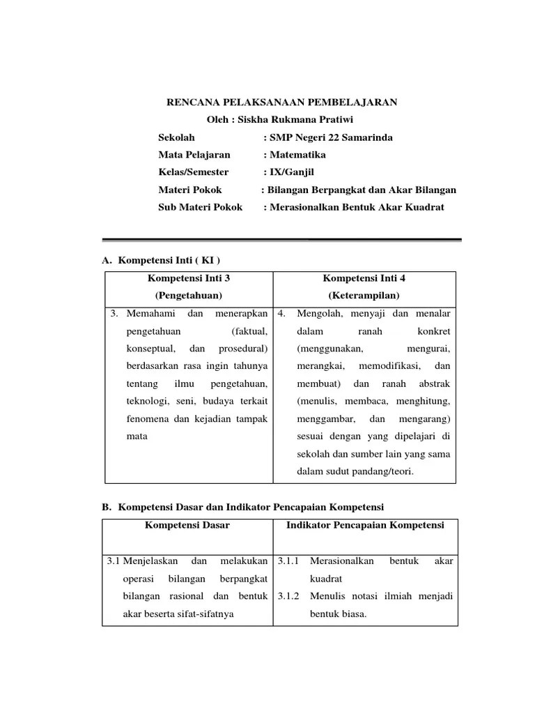 13 bentuk sederhana dari adalah. Rpp Bilangan Berpangkat Dan Bentuk Akar 2 Pdf