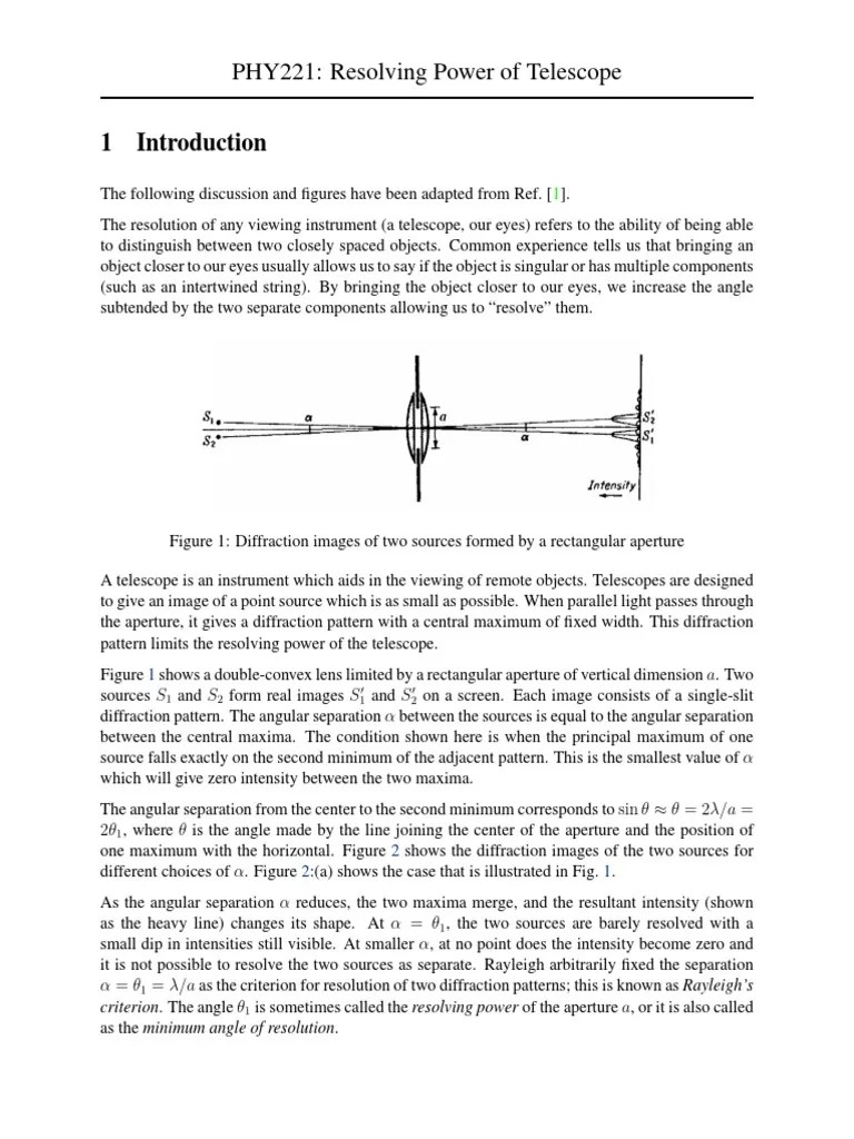 PHY221: Resolving Power Of Telescope | PDF | Angular Resolution ...