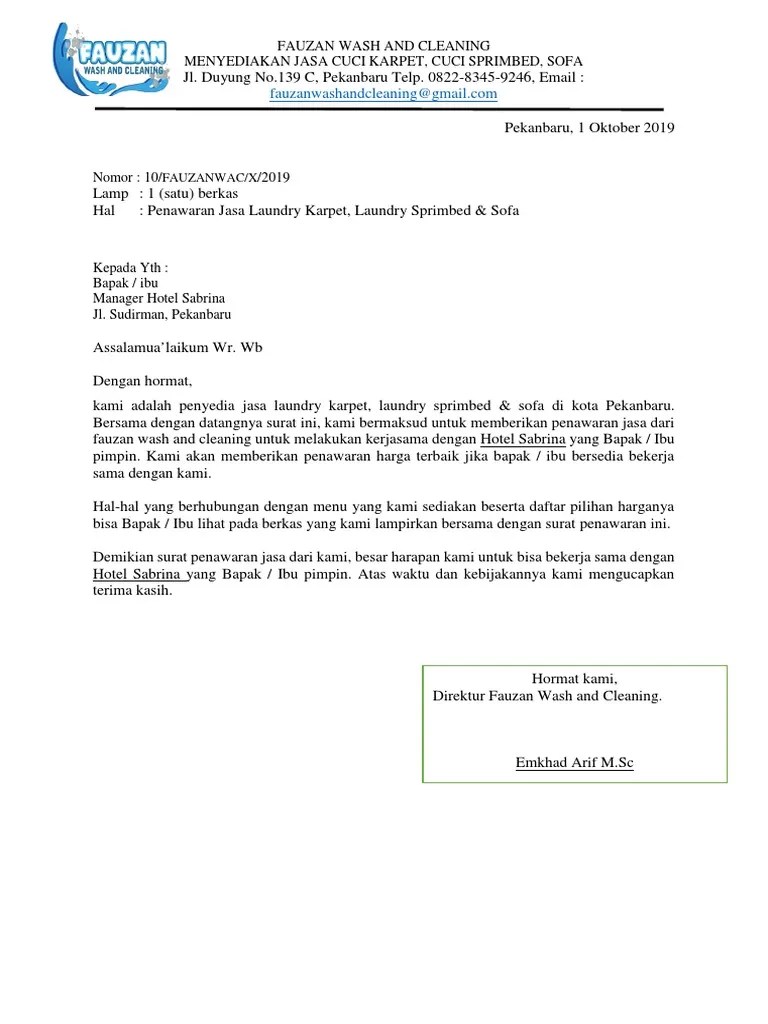 Contoh surat perjanjian kerjasama travel agent dengan hotel surat 28. Contoh Surat Penawaran Jasa Laundry Nusagates