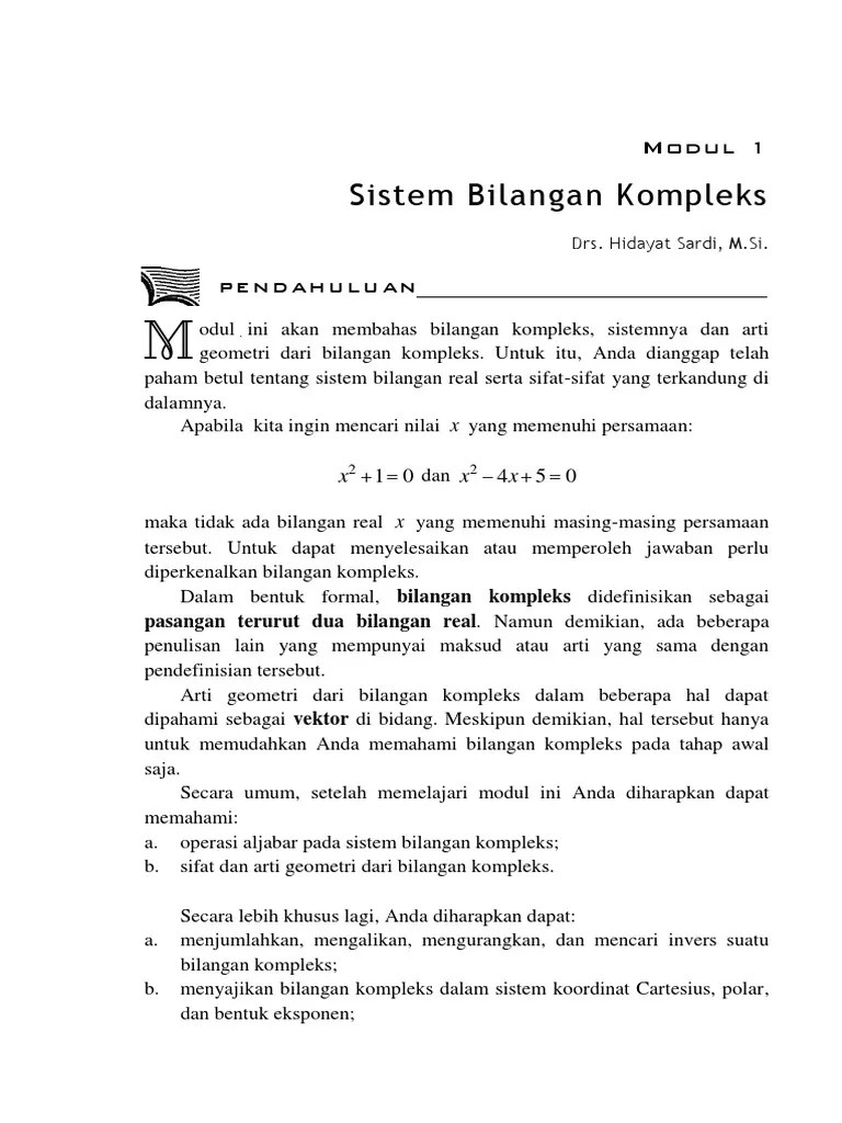Bilangan kompleks bentuk rectangular dan polar. Sistem Bilangan Komplek Pdf