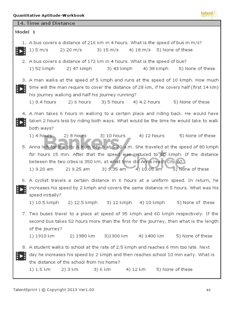 Q13 Time And Distance WorkBook PDF | PDF | Speed | Transportation Engineering