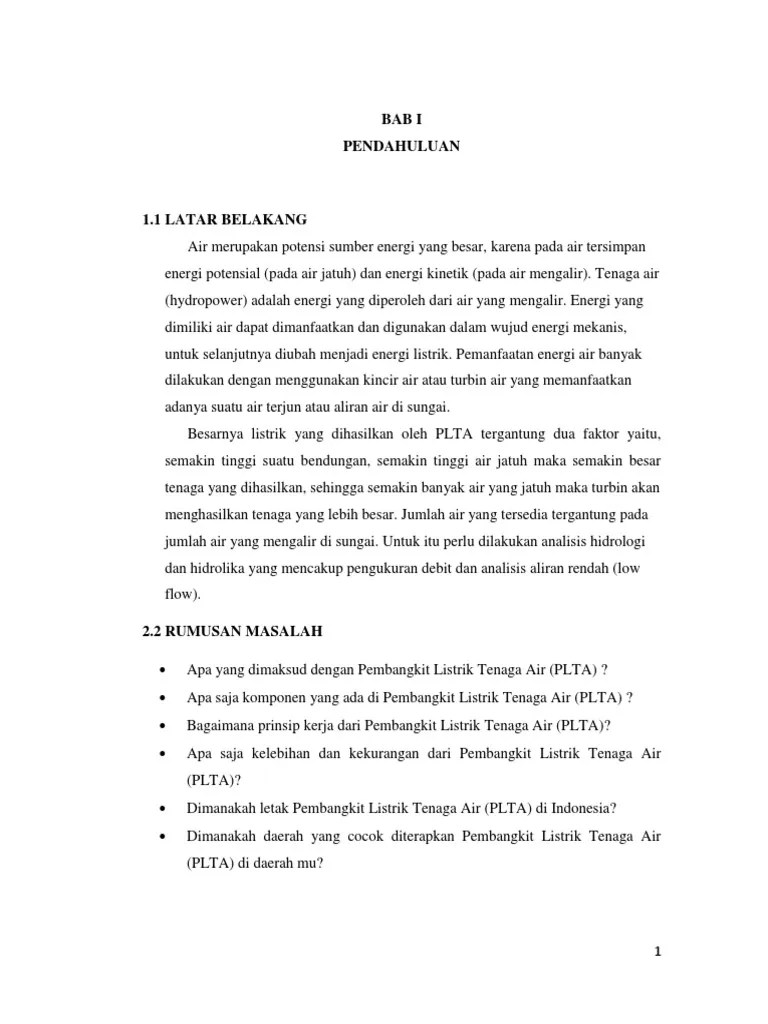 Makalah Pembangkit Listrik Tenaga Air (PLTA) | PDF