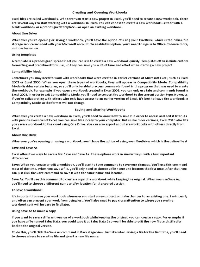 Creating And Opening Workbooks | PDF | Spreadsheet | Microsoft Excel