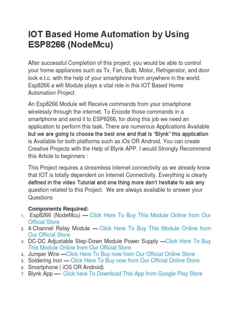 IOT Based Home Automation By Using ESP8266 (NodeMcu) | PDF