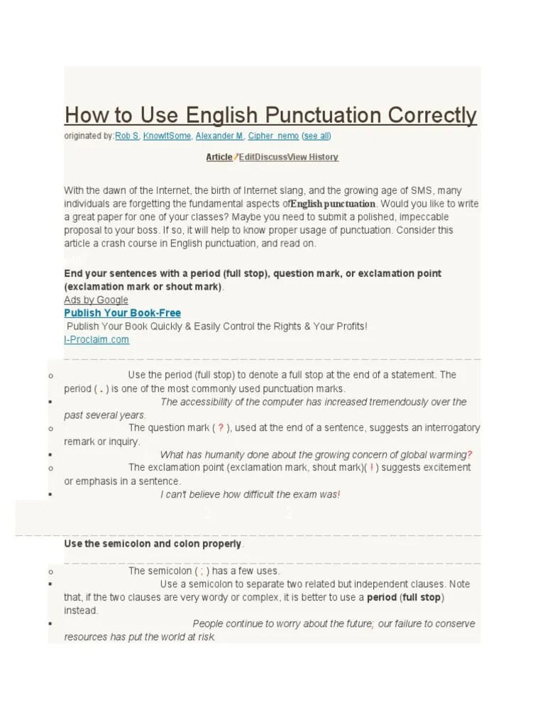How To Use English Punctuation Correctly | PDF | Bracket | Grammatical ...