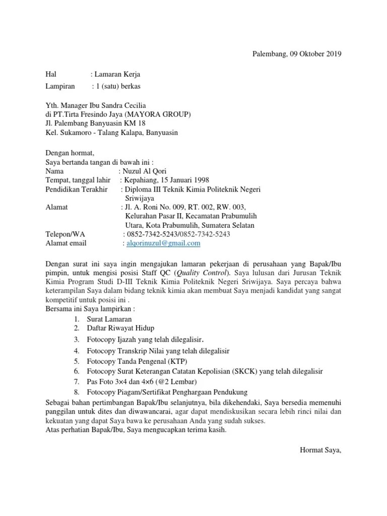 Berikut ini contoh surat lamaran kerja untuk posisi administrasi. Lamaran Pekerjaan Pt Mayora - suratlamaran.com