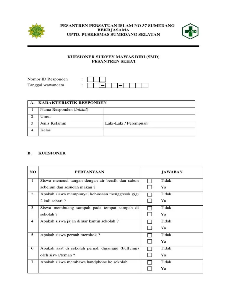 Aswaja nusantara dijelaskan dalam gambar 3.1: Kuesioner Smd Pesantren Sehat Pdf