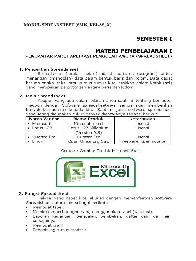 Ada empat jenis data yang dapat dimasukkan ke dalam sel pada program pengolah angka microsoft excel yaitu data teks label angka valuewaktu . Modul Spreadsheet Kelas X Bagian 1 Pdf Pdf