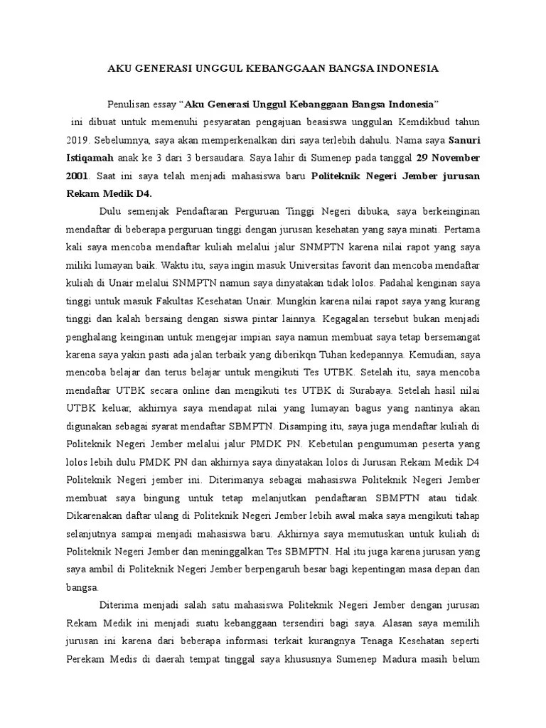 Essay beasiswa (aku generasi unggul kebanggaan bangsa indonesia)