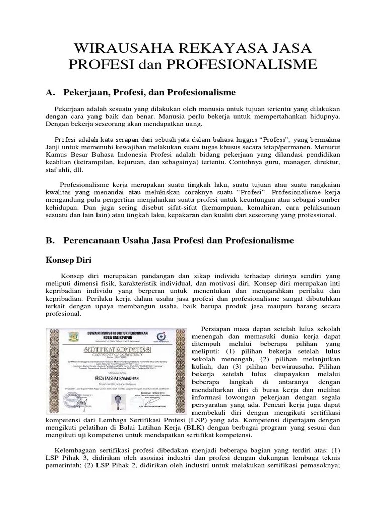 WIRAUSAHA REKAYASA JASA PROFESI Dan PROFESIONALISME | PDF