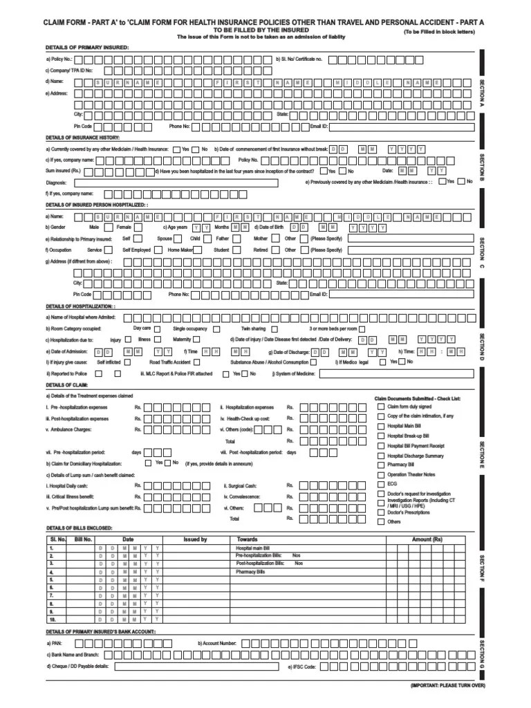 Reimbursement Claim Form PDF | PDF | Insurance | Banks