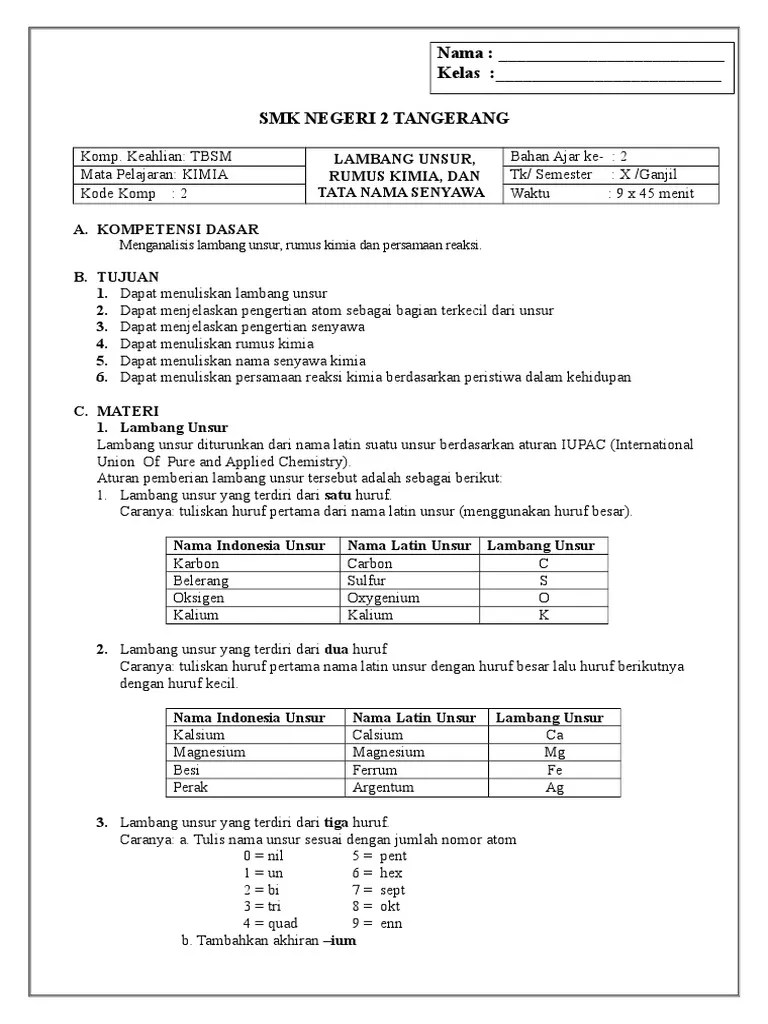 6 co2 + 6 h2o. Ba 2 Lambang Unsur Persamaan Reaksi Tbsm Pdf