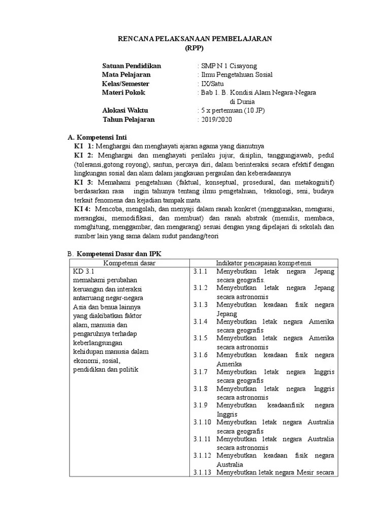 RPP 9 BAB 1 B. Kondisi Alam Negara-Negara Dunia | PDF