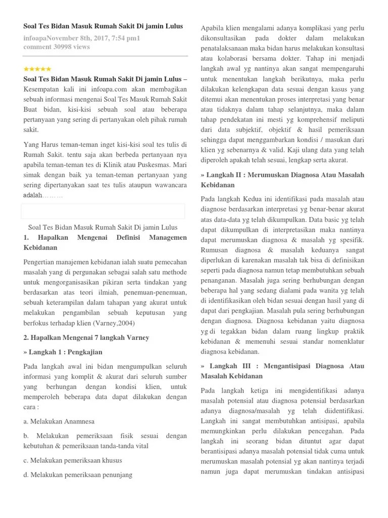 Masih bingung dalam memberi jawaban pertanyaan motivasi saat kerja? Soal Tes Bidan Masuk Rumah Sakit Di Jamin Lulus Pdf