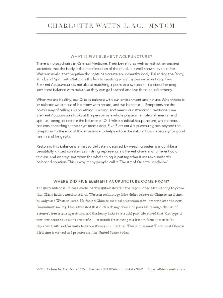 What Is Five Element Acupuncture | PDF | Traditional Chinese Medicine ...