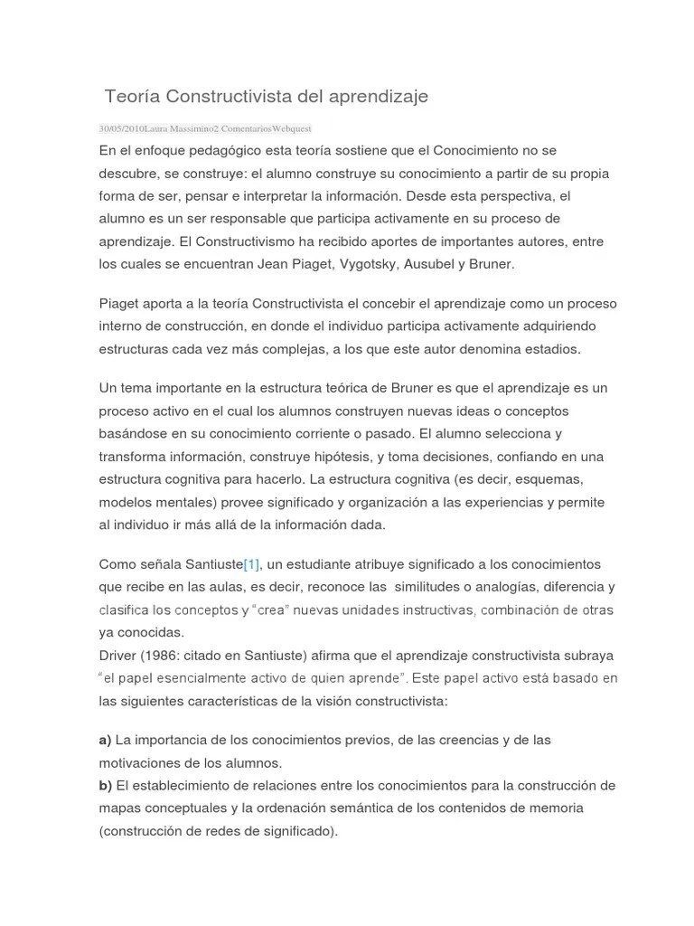 Teoría Constructivista Del Aprendizaje | PDF | Constructivismo (filosofía De La Educación ...