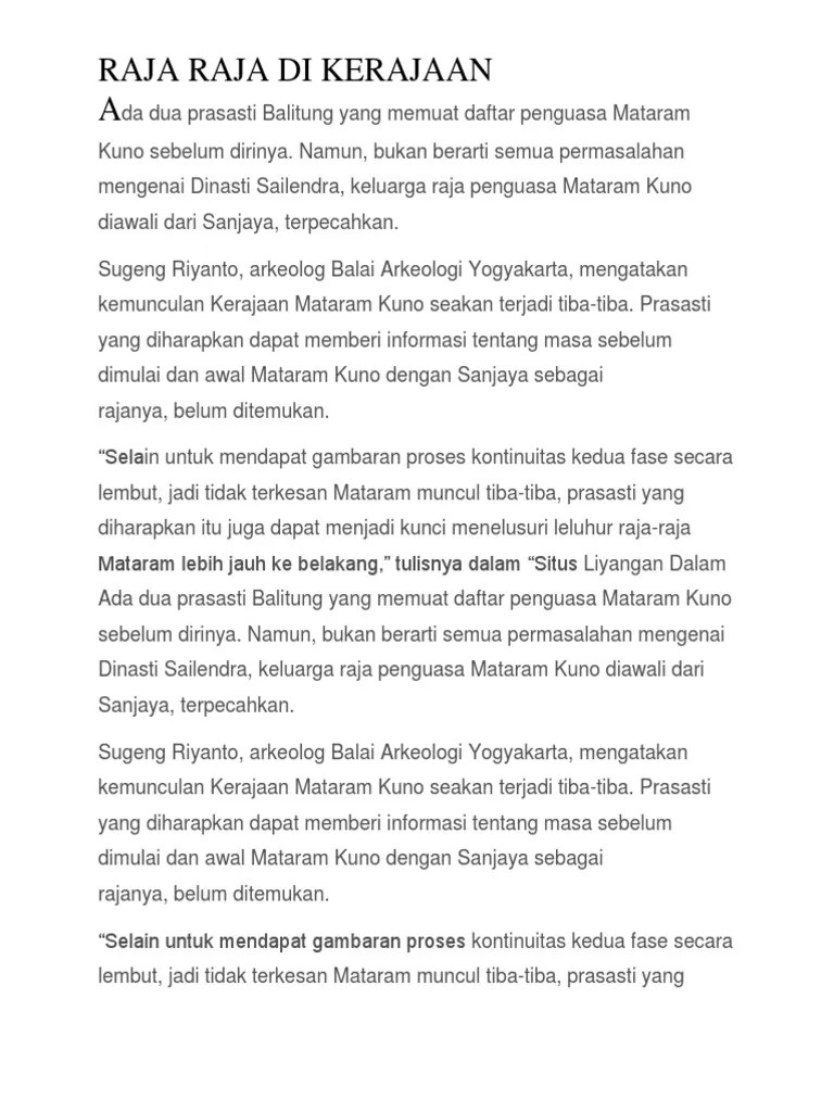 Ada Dua Prasasti Balitung Yang Memuat Daftar Penguasa Mataram Kuno Sebelum  Dirinya | PDF