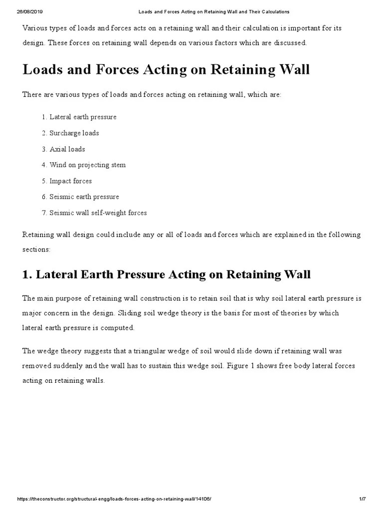 Loads And Forces Acting On Retaining Wall And Their Calculations | PDF | Friction | Solid Mechanics