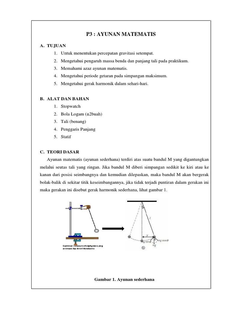 Dilengkapi dengan kegiatan praktikum di laboratorium fisika dasar. Ayunan Matematis Pdf