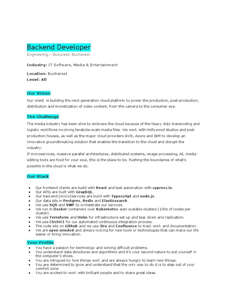 Backend Developer: Engineering - Bucuresti, Bucharest | Download Free ...
