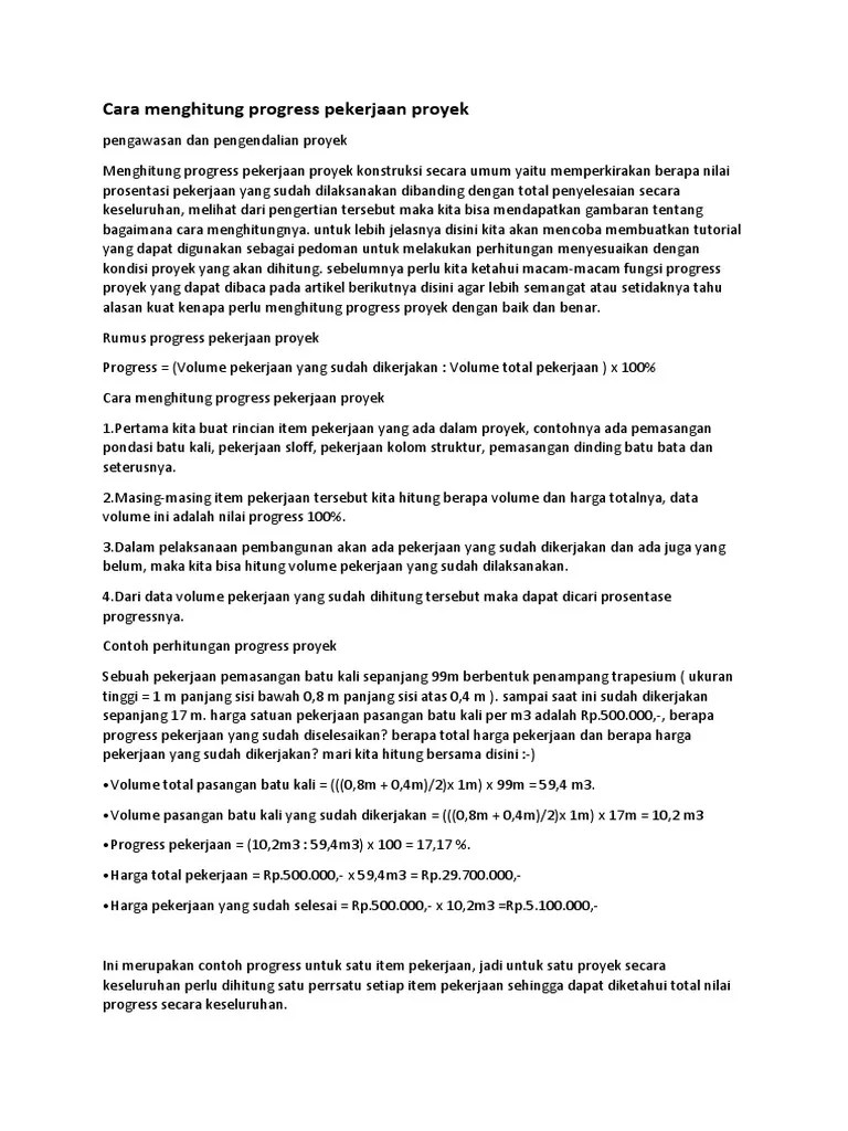 Cara Menghitung Progress Pekerjaan Proyek PDF | PDF