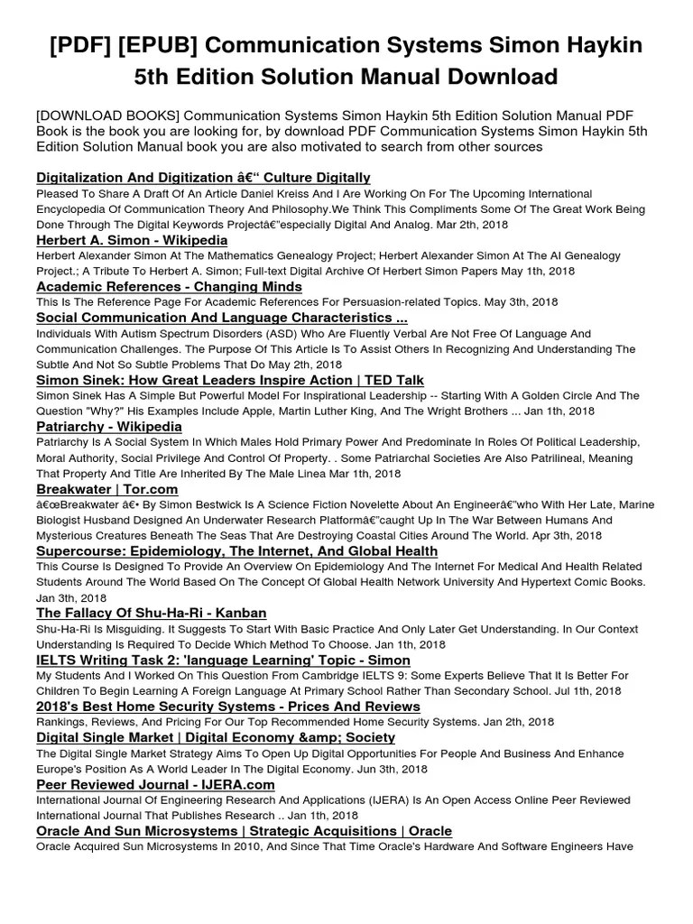 Communication Systems Simon Haykin 5th Edition Solution Manual | PDF ...