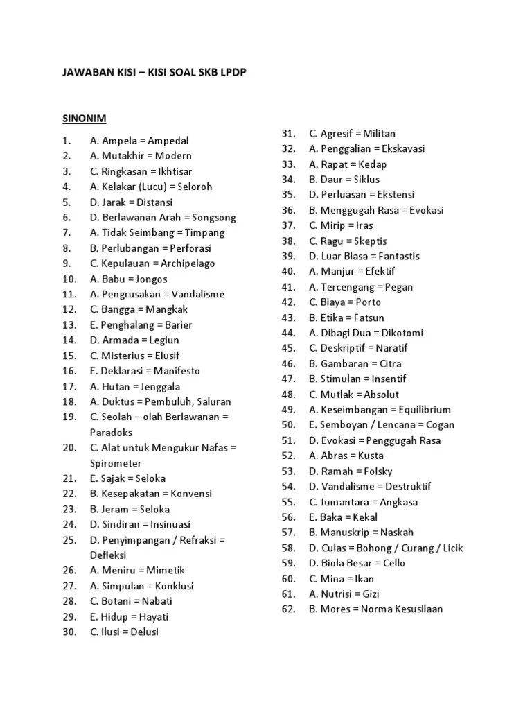 Jawaban Kisi-Kisi 2018 (Sinonim, Antonim Dan Analogi) PDF | PDF