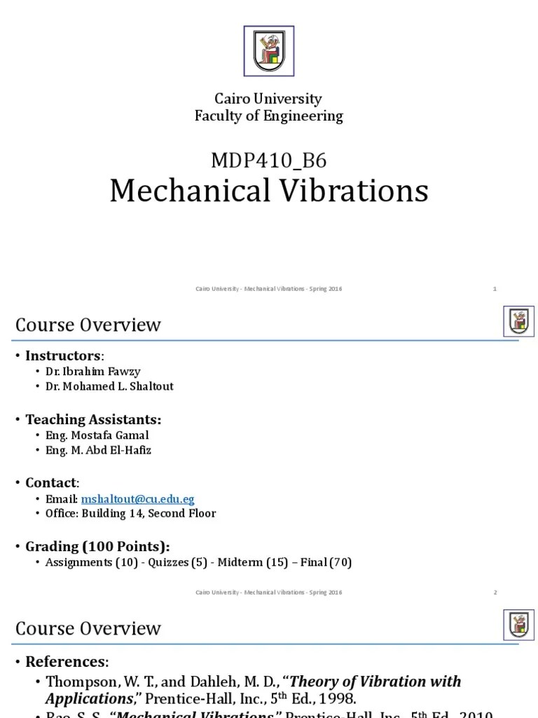 Vibration - Lecture 1 | PDF | Resonance | Mechanical Engineering