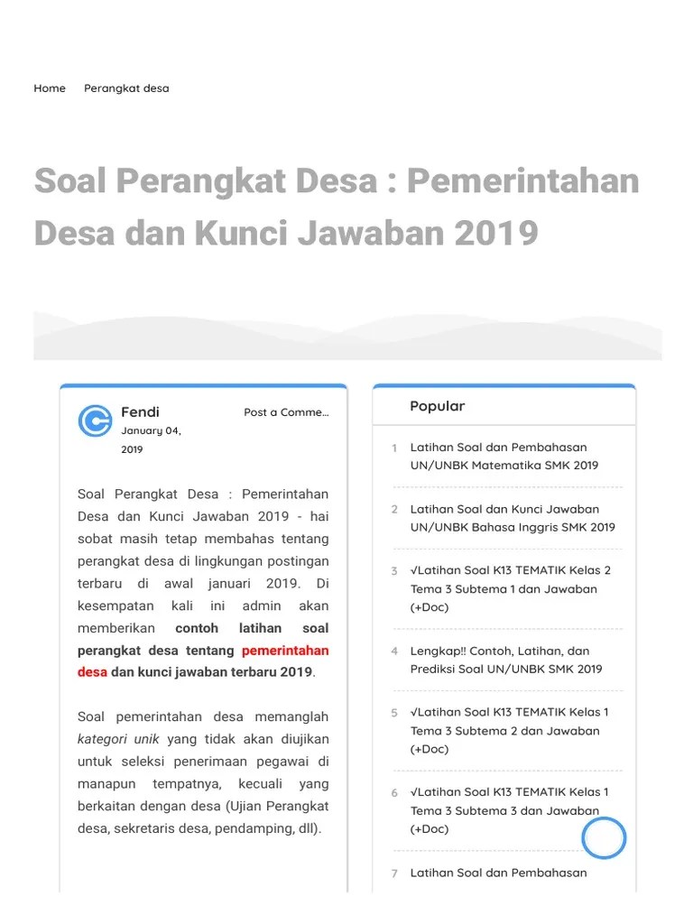 01.11.2019 · download contoh laporan best practices untuk kepala sekolah anda bisa mendownload file doc contoh laporan ini pada link berikut: Soal Perangkat Desa Pemerintahan Desa Dan Kunci Jawaban 2019 Centraledukasi Pdf