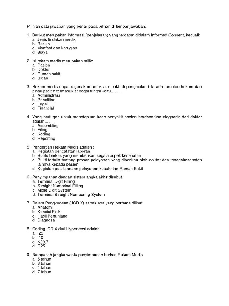 Contoh soal tes tulis masuk rumah sakit untuk administrasi ilmusosial id. Soal Ujian Rekam Medis Ops Sekolah Kita