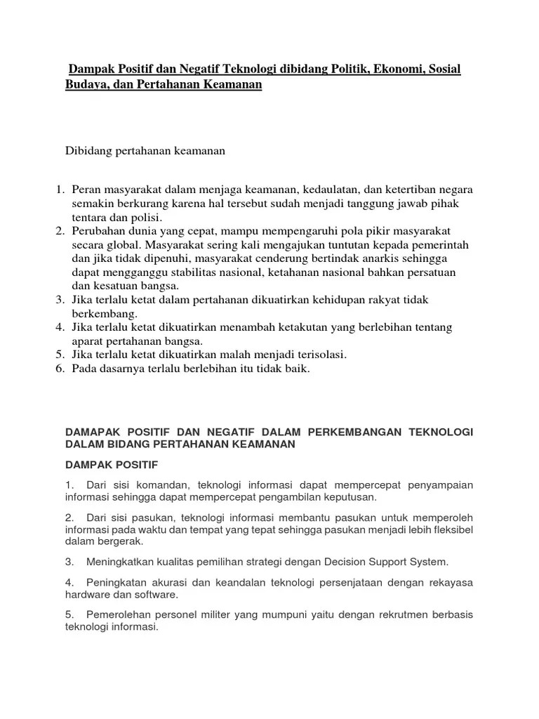 Dampak Positif Dan Negatif Teknologi Dibidang Politik | PDF
