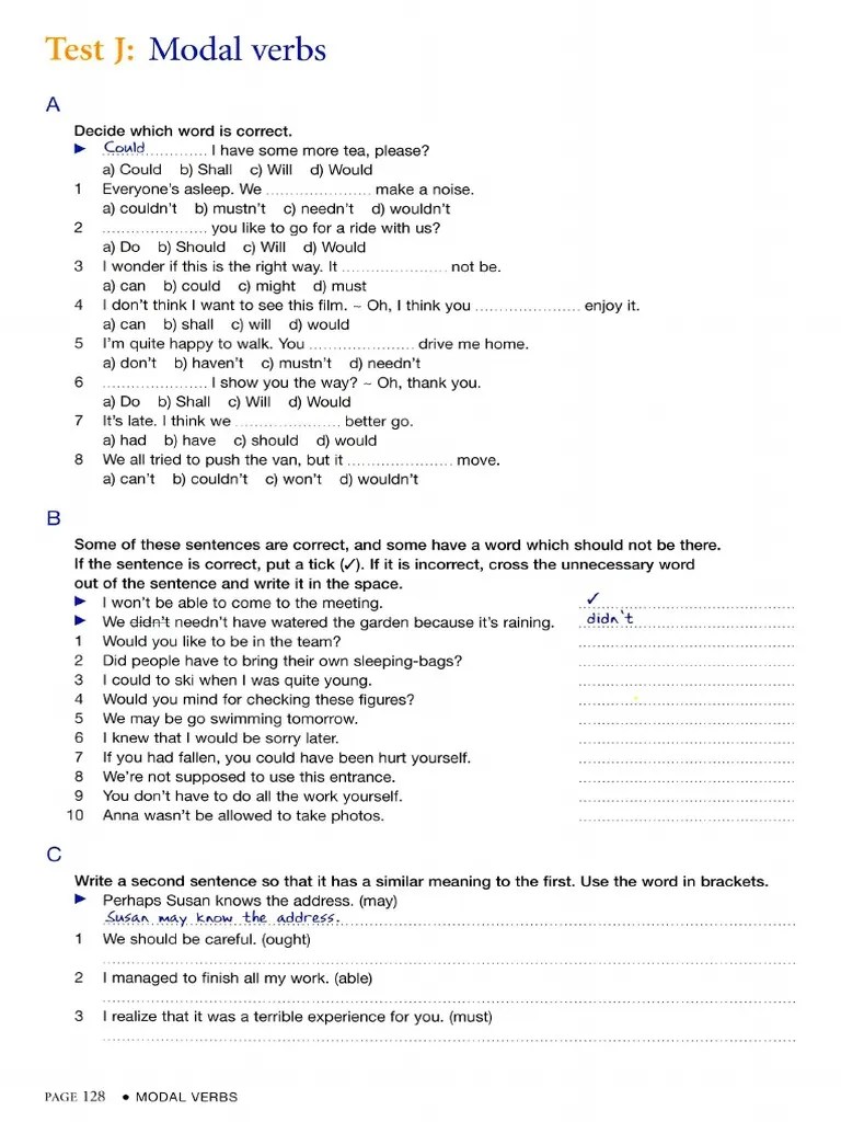 Modal Verbs Test Pdf