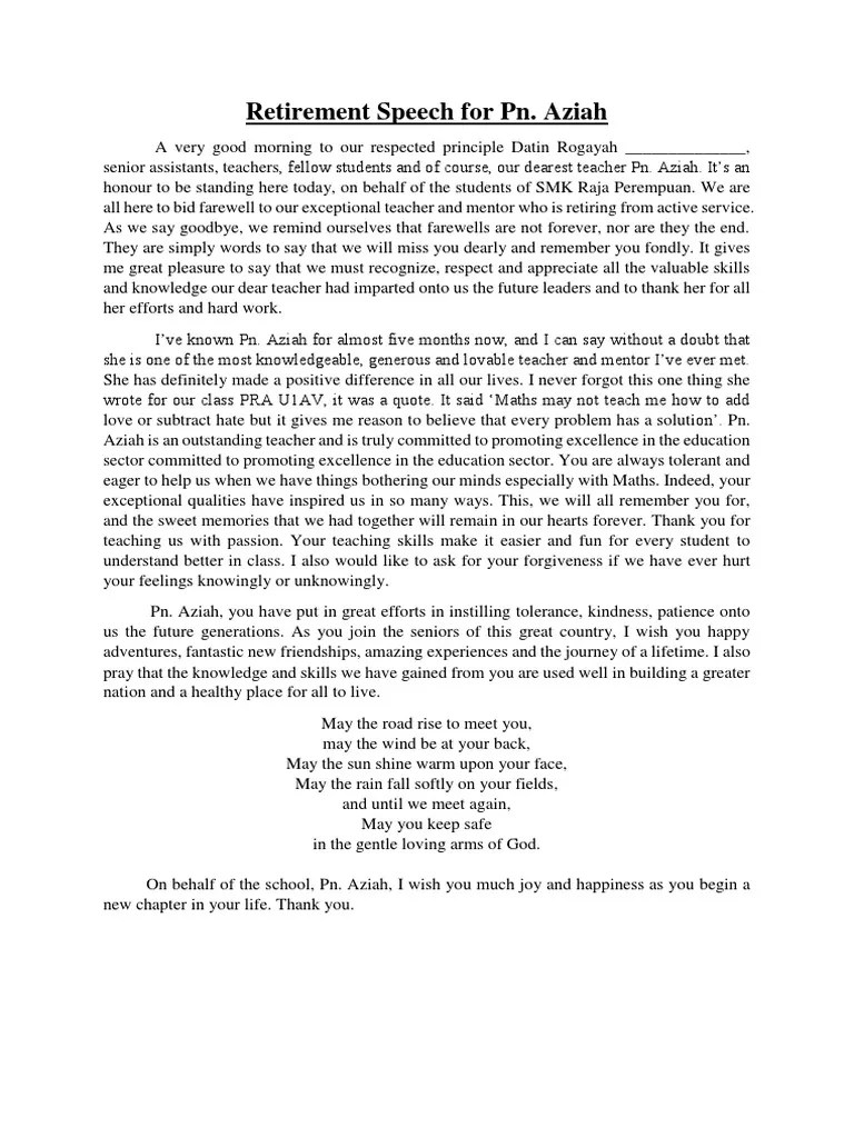 Retirement Speech For Pn. Aziah | PDF