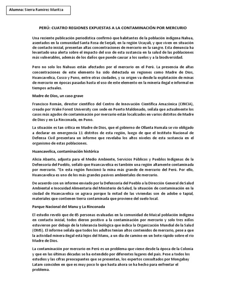 Contaminacion Por Mercurio | PDF | Mercurio (Elemento) | Contaminación