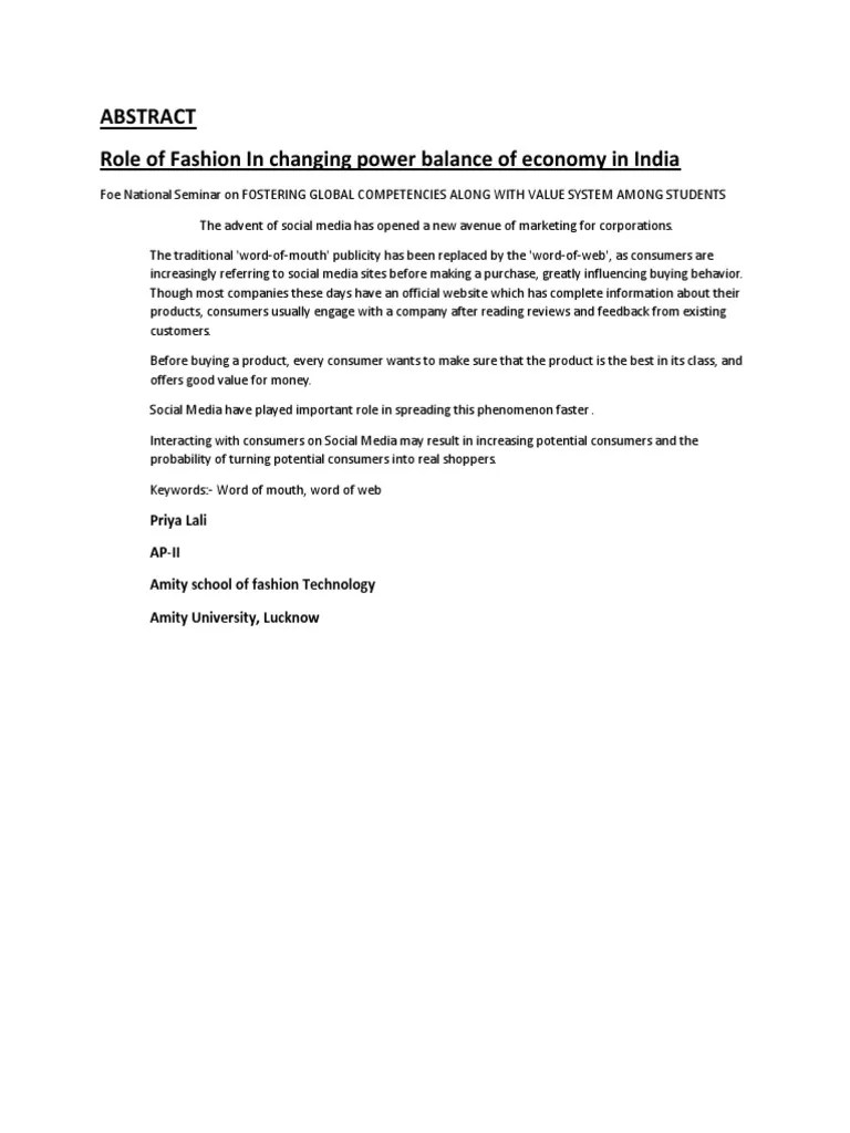 Role Of Fashion In Changing Power Balance Of Economy In India | PDF