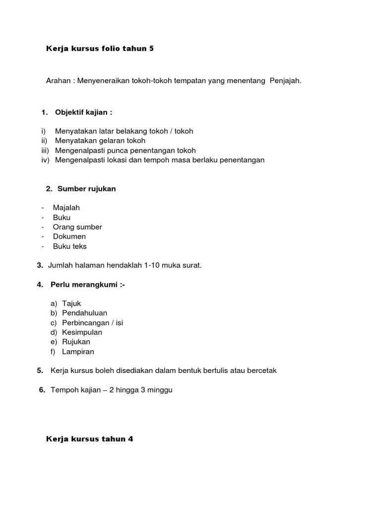 Bil isi kandungan 2 muka surat Kerja Kursus Folio Tahun 5 Pdf